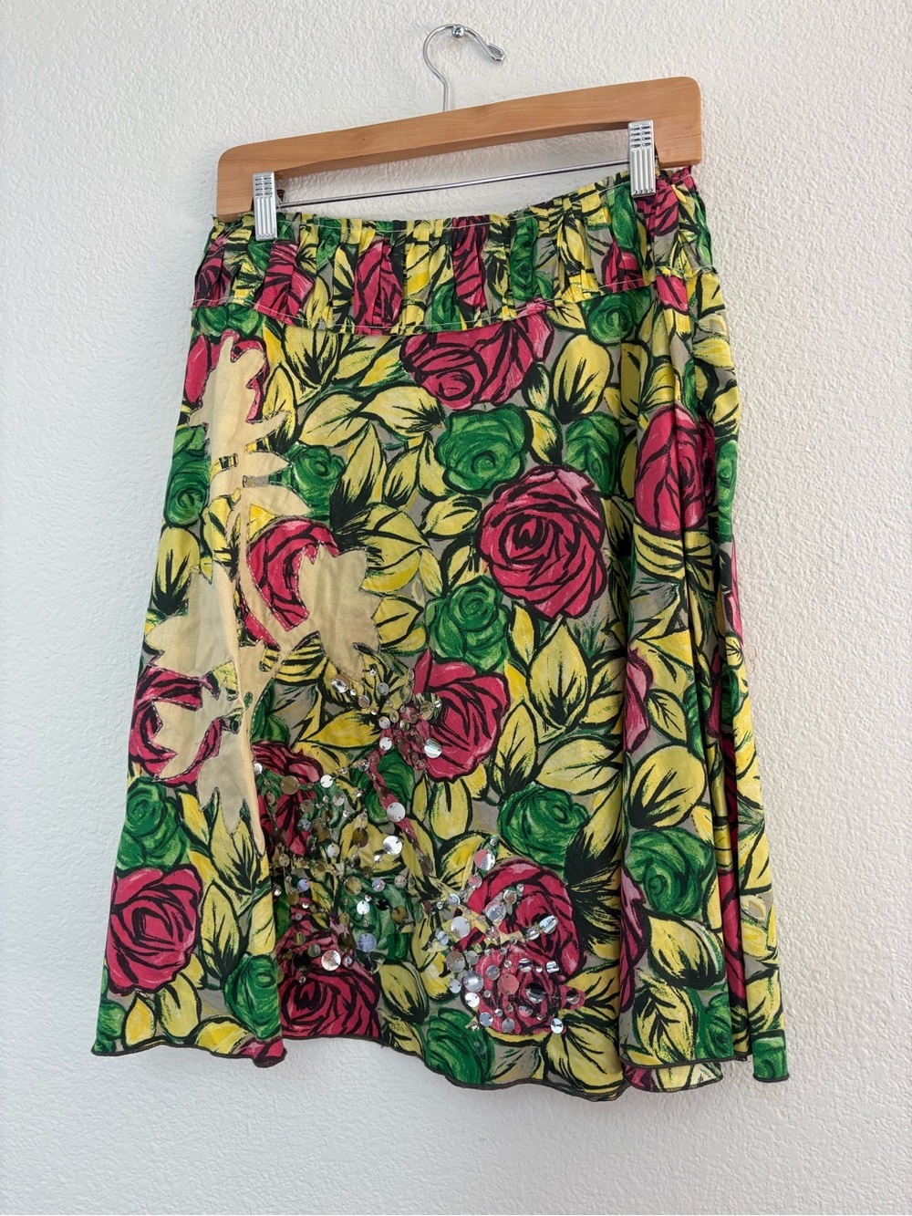 Bright Floral A-Line Skirt in Yellow, Pink & Green